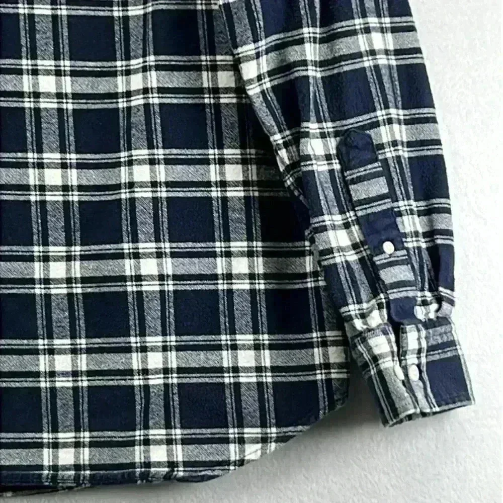 Banana Republic Men’s Flannel Shirt Size L Navy/White Plaid Button-down Cotton